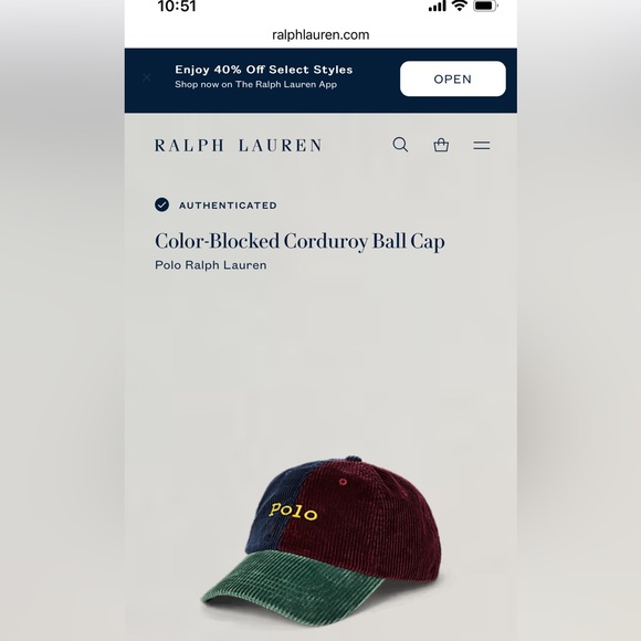 Polo Ralph Lauren Corduroy Ball Cap Colorblocked Adjustable Leather Strap NWT - Picture 6 of 7
